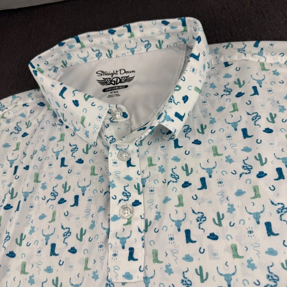 Straight Down Other - Straight Down Performance Mens XXL Golf Polo White Western Print Fort Stockton